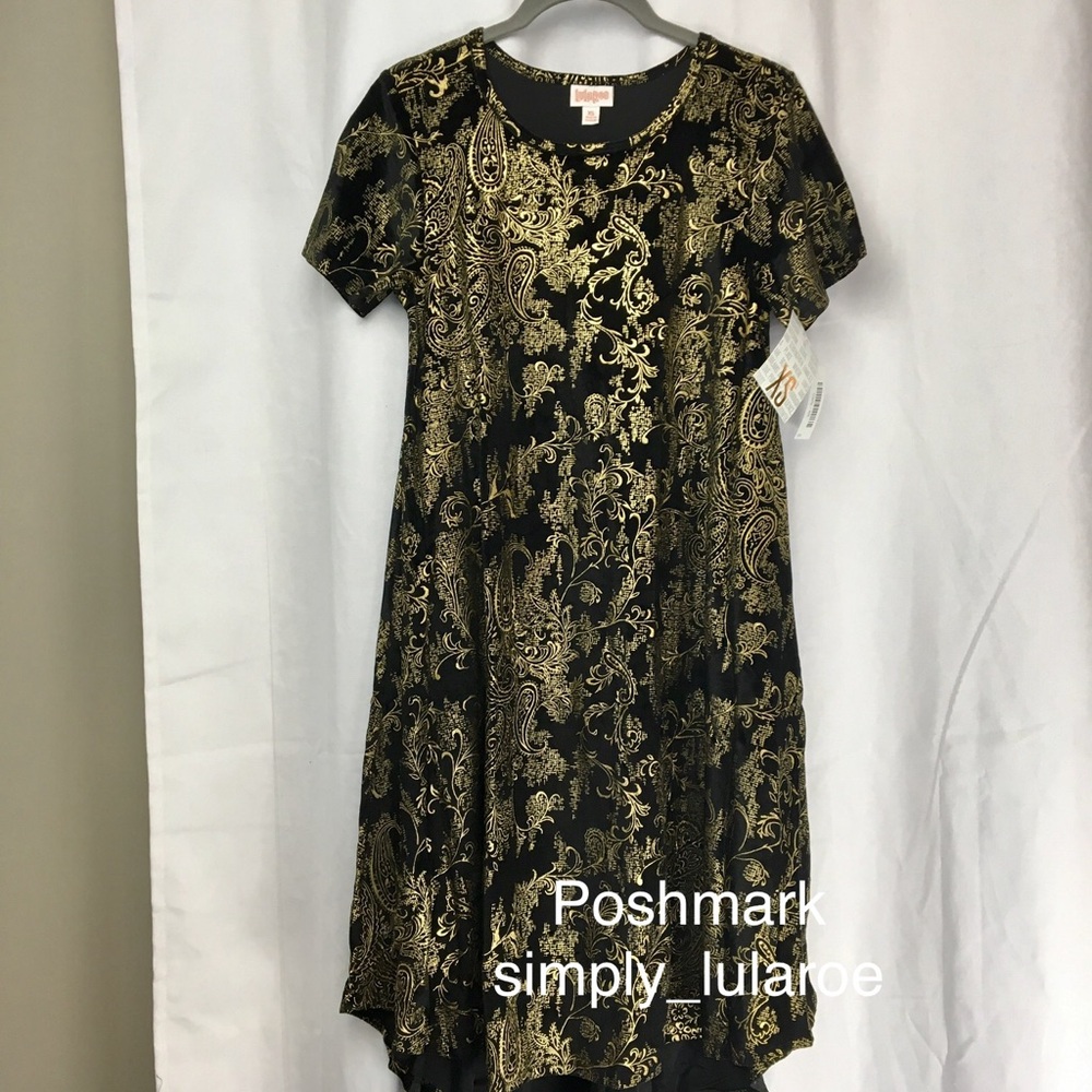 LuLaRoe Elegant Black and Gold Floral Carly Dress